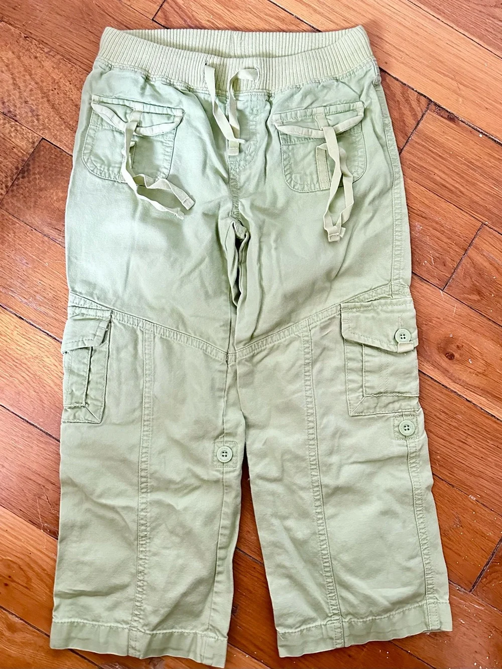 Sage green Vintage Kids Cargo Pants, Convertible to Capris